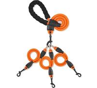 Mengbei tribe Heavy Duty Three Dog Leash, 360° Swivel, Orange, L/30-135 lbs