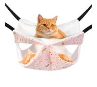 Mengbei tribe Sided Hanging Cat Hammock, Comfortable Breathable Pet Cage Hammock with Adjustable Straps and Metal Hooks Bed for Cats, Ferret, Puppy, Other Small Animals (Small, Pink Cat)