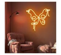 MENGE Hanging Art Butterfly Neon Sign, Bow Neon Lights for Photo Studio Bedroom Wall Decor Night Light 54cmx58cm(B)