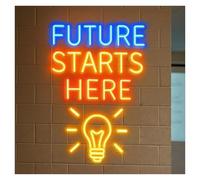 MENGE Hanging Art Neon Signs Future Starts HERE Neon Sign Dimmable LED Lamps Professional Training Classroom Decor Excitation Learning 40cm