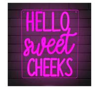 MENGE Hanging Art Neon Signs Hello Sweet Cheeks Neon Sign for Wall Decor Pink LED Light Dimmable for Bathroom Bedroom Wedding Birthday Party Wall Art Cute Decor 24cmx30cm
