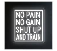 MENGE Hanging Art Neon Signs No Pain No Gain Shut Up and Train Neon Sign for Gym Home Wall Decor Inspirational Quotes Neon Light 36.5cmx40cm(B)