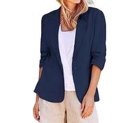Menge Ladies Linen Jackets 3/4 Sleeve Womens Blazer Ladies Blazer Jackets Tweed Jackets for Women Plus Size Jacket Linen Jacket Lapel Buttons Suit Jacket (X-Dark Blue,Medium)
