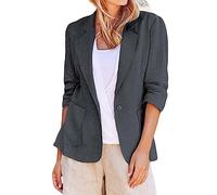 Menge Linen Jackets for Women UK 3/4 Sleeve Women's Suits & Blazers Ladies Summer Jackets Cotton Jacket Women Ladies Dress Jackets Summer Blazers Lapel Buttons Suit Jacket (X-Dark Gray,Large)