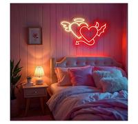 MENGE Sign Lamp Angel and Devil Heart Neon Lights Signs Adjustable Brightness Suitable for Studio Bedroom Wall Decor 27cmx43cm(B)