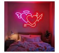 MENGE Sign Lamp Angel and Devil Heart Neon Lights Signs Adjustable Brightness Suitable for Studio Bedroom Wall Decor 27cmx43cm(A)