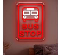 MENGE Sign Lamp Bus Stop LED Neon Sign Vintage Light Dimmable for Retro Room Station Man Cave Bar Bedroom Wall Art Decor 36x27cm