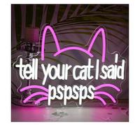 MENGE Sign Lamp Cat Neon Sign Tell Your Cat I Said Pspsps LED Light Cartoon Animal Face for Pet Shop Cats Cafe Bedroom Bar Wall Decor 42cmx30cm