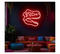 MENGE Sign Lamp Dinosaur Skull Neon Lights Adjustable Brightness Suitable for Pet Shop Bedroom Wall Decor 37cmx38cm(B)