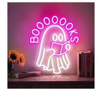 MENGE Sign Lamp Ghost Reading Books Neon Lights Adjustable Brightness Suitable for Studio Home Wall Decor 32cmx38cm(A)
