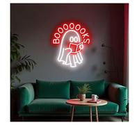 MENGE Sign Lamp Ghost Reading Books Neon Lights Adjustable Brightness Suitable for Studio Home Wall Decor 32cmx38cm(C)