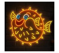MENGE Sign Lamp Globefish Neon Puffer Fish Sign Blowfish LED Light for Animal Ocean Theme Aquarium Swellfish Bedroom Decor Lamp 58cm