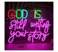 MENGE Sign Lamp God is Still Writing Your Story Neon Sign USB Dimmable Light for Church Bedroom Wedding Birthday Party Wall Decor 42cmx32cm