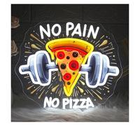 MENGE Sign Lamp Gym Neon Sign No Pain No Pizza LED Light Dimmable UV Printed for Dumbbell Barbell Fitness Club Teens Sports Room Wall Decor 37cmx32cm