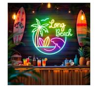 MENGE Sign Lamp Long Beach Neon Lights Adjustable Brightness Suitable for Studio Summer Party Wall Decor 47cmx53cm(A)