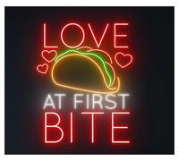 MENGE Sign Lamp Love at First Bite Neon Sign Tacos LED Light Mexican Restaurant Room Wall Art Decor Food Shop Storefront Window Display 70cm