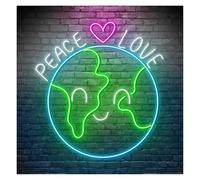 MENGE Sign Lamp Peace Love Neon Sign Earth World Led Light Bedroom Wall Art Decor Storefront Window Display Business Entrance 50cm