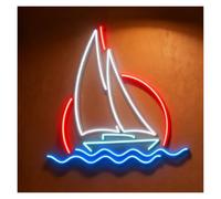 MENGE Sign Lamp Sun Waves Sailing Boat Neon Sign USB Powered Travel Ship River Sea Beach Ocean Wall Decor 38cm