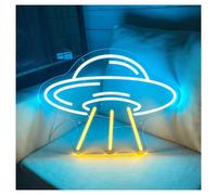 MENGE Sign Lamp UFO Neon Sign, Suitable for Cafe Bedroom Decor with Brightness Adjustable 28cmx41cm(A)