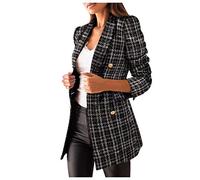 Menge Tweed Blazer Jackets for Women Long Blazer Boucle Jackets Slim Fit Casual Long Sleeve Work Office Womens Blazers Black