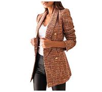 Menge Tweed Blazer Jackets for Women Long Blazer Boucle Jackets Slim Fit Casual Long Sleeve Work Office Womens Blazers Brown