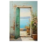 MENGE Wall Art Canvas Prints Canvas Painting Decoration Italian Cottage Greece Doorway Flower Coastal Cat Cactus Still Life Aesthetic Room Home Decor(C,20x30cm)
