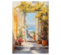MENGE Wall Art Canvas Prints Canvas Painting Decoration Italian Cottage Greece Doorway Flower Coastal Cat Cactus Still Life Aesthetic Room Home Decor(G,30x40cm)