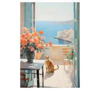 MENGE Wall Art Canvas Prints Canvas Painting Decoration Italian Cottage Greece Doorway Flower Coastal Cat Cactus Still Life Aesthetic Room Home Decor(J,40x60cm)
