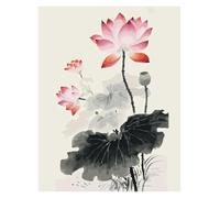 MENGE Wall Art Canvas Prints Chinese Style Lotus Flower Pond Moonlight Landscape Art Poster No Frame Canvas Painting Wall Prints Picture(D,60X90cm)