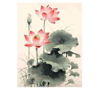 MENGE Wall Art Canvas Prints Chinese Style Lotus Flower Pond Moonlight Landscape Art Poster No Frame Canvas Painting Wall Prints Picture(L,40x60cm)