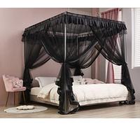 Mengersi 4 Corner Post Bed Canopy Bed Curtains Mosquito Net Bedroom Decoration Accessories (Twin, Black)