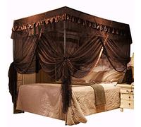 Mengersi 4 Corners Post Canopy Bed Curtains Canopy for Bed King Size - Royal Luxurious Mosquito Net Bedroom Decor (King, Coffee)
