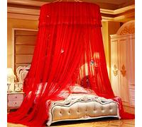 Mengersi Bed Canopy Mosquito Net - Princess Elegant Lace Round Sheer Mesh Bed Curtains - Princess Dome Bedding Net for Twin Full Queen King Size (Red)