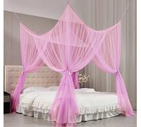 Mengersi Bed Curtains with 4 Corner Post Bed Canopy Double to Double XL Size Camping Patio Indoor Outdoor 80 x 40 x 80 cm Pink