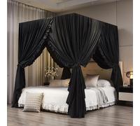 Mengersi Black Canopy Bed Curtains King Size Royal Breathable Lightweight Private Space-Elegant Bed Curtains Bedroom Decoration Accessories for Adults
