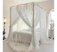 Mengersi Canopy Bed Curtains with Tie Backs,Bed Canopy Curtains Bed Drapes Sheer Curtains for Bedroom Decor（Queen,White