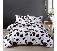 Mengersi Cow Print Comforter Bed Cover Set Full Size Black and White Reversible Plaid Grid Bedding Sets for Kids Girls Boys