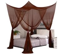 Mengersi Elegant Canopy Bed Curtains for Full Queen King Size Bed,Bed Canopy Mosquito Net Suitable for Indoor Outdoor Net (87x79x98“(Suggested for Full to King), Coffee)