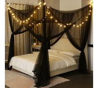 Mengersi Elegant Canopy Bed Curtains with Lights for Single Twin Size Bed, Goth Room Decor