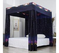 Mengersi Galaxy Star Four Corner Post Bed Curtain Canopy Bedroom Decoration for Girls Adults Windproof Lightproof Bed Canopies Child Gift (Queen,Black)
