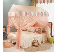 Mengersi House Bed Canopy for Girls Bunk Bed Canopy Bed Curtains with Lights,Montessori House Bed Drapes Twin Size Bed (Twin, Pink)