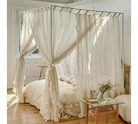 Mengersi Linen Canopy Bed Curtains,Bed Canopy Curtains Bed Drapes Sheer Curtains for Bedroom Decor (Ivory, King)