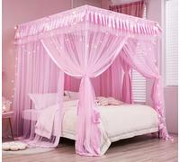 Mengersi Pink Princess 4 Corners Post Bed Curtain Canopy Mosquito Netting (Twin)