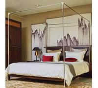Mengersi Silver Canopy Bed Frame - Full Size, Stainless Steel, Four Corner, Mosquito Net, Fit for Metal & Wood Beds