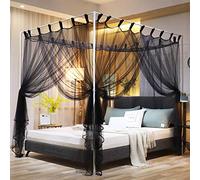 Mengersi Simple 4 Corner Post Canopy Bed Curtains Quick Easy Installation with Buttons,Black Decor for Dedroom (Queen, Black)