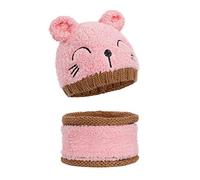 MengH-SHOP Baby Kids Hat and Scarf Set Winter Warm Knitted Beanie Cap Toddler Crochet Hat with Circle Loop Neckerchief Fit for 1-3 Years Baby Girls (Pink)