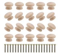 MengH-SHOP Cabinet Knob Wooden Knobs 24mm Round Door Knobs Unpainted Mushroom Shape Pull Handle with Screws for Cabinet Wardrobe Drawer Cupboard 20 Pieces