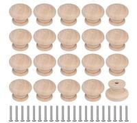 MengH-SHOP Cabinet Knob Wooden Knobs 35mm Round Door Knobs Unpainted Mushroom Shape Pull Handle with Screws for Cabinet Wardrobe Drawer Cupboard 20 Pieces