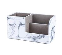 MengH-SHOP Desk Tidy Organizer Multifunctional Leather 3 Compartment Pen Pencil Pots Holder Business Card Storage Box for Office Home Desk (Marble Pattern)