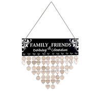 MengH-SHOP Family Birthday Board Wooden Calendar Wall Hanging Plaque Board with 50 Pieces Blank Board for Home Office Decoration Black